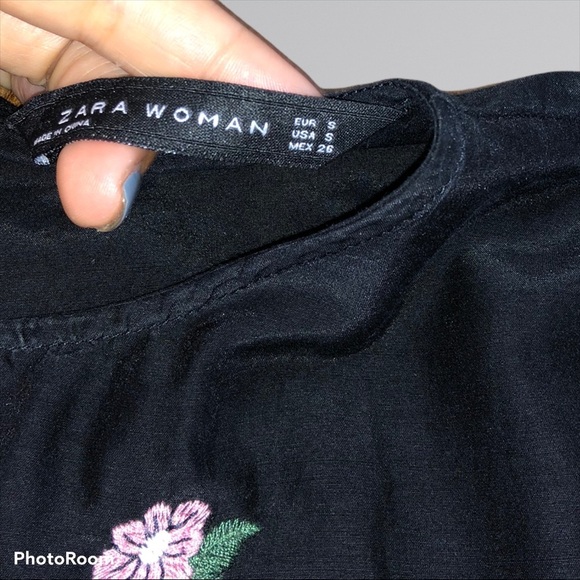Zara  Black Floral Embroidered Blouse Top - Picture 4 of 5